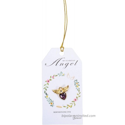 Roman 0.75 inches Angel Birthstone Gold Pin with Card February Purple Crystal