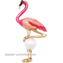Rosemarie & Jubalee Women's Whimsical Pink Glass Coated Flamingo with Simulated Pearl Brooch Lapel Pin