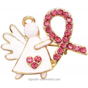 Rosemarie Collections Women's Charming Pink Ribbon Crystal Rhinestone Angel Lapel Pin Brooch 1 White Gold Tone