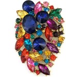 SELOVO Flower statement Brooch Pin Jewelry Accessory Multicolor Rhinestone Crystal Gold Tone