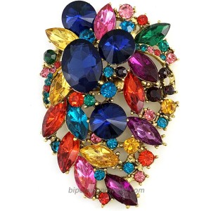 SELOVO Flower statement Brooch Pin Jewelry Accessory Multicolor Rhinestone Crystal Gold Tone