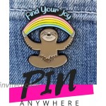 Stickeroonie Cute Sloth Premium Handmade Enamel Lapel Pin Brooch Badge- Find Joy Rainbow Meditating Sloth- 1.2 inch