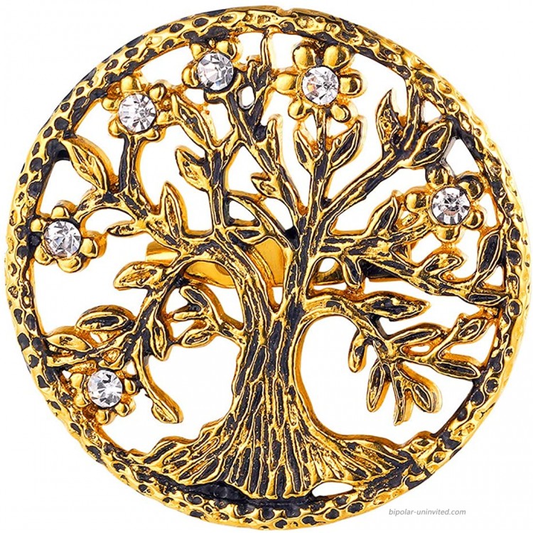 U7 Brooch Women Men 18K Gold Plated Tree of Life Design Round Lapel Stick Pin for Hat Bag Suit