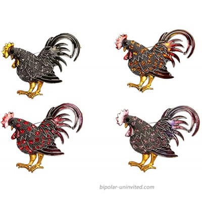 vanki 4 PCS Retro Cock Rooster Brooch Pins Rhinestone Crystal Accessory for Women
