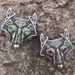 W WOOGGE Viking Norse Wolf Head Bird Skull Brooch Pin Gothic Pendant Irish Viking Penannular Clothes Fasteners Scarf Lapel Pin Wolf HeadGreen Eye …