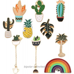 WILLBOND 10 Pieces Cute Enamel Lapel Pins Sets Including Pineapple Pin Rainbow Pin Tropical Palm Simulation Leaves Pin Cactus Pin for Clothing Bags Backpacks Jackets Hat