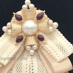 Women Bow Tie with Brooch Pearl bow brooch Ribbon Neck Tie for Wedding Party Accessories Champagne