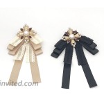 Women Bow Tie with Brooch Pearl bow brooch Ribbon Neck Tie for Wedding Party Accessories Champagne