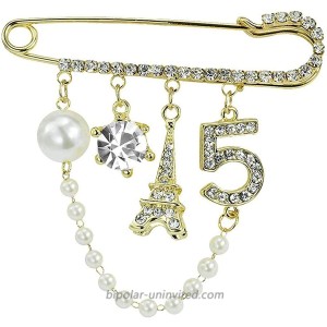 Xjoyous Vintage Crown Number 5 Lapel Safe Pins Skirt Cardigan Hat Scarf Pin Lapel Pin Shawl Pin for Women Rhinestone Jewelry with Simulated Pearl