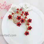 YOQUCOL Red Garnet Ruby Colour Cubic Zirconia Crystal Poppy Flower Shape Brooch Pins For Woman Girls Gift