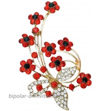 YOQUCOL Red Garnet Ruby Colour Cubic Zirconia Crystal Poppy Flower Shape Brooch Pins For Woman Girls Gift