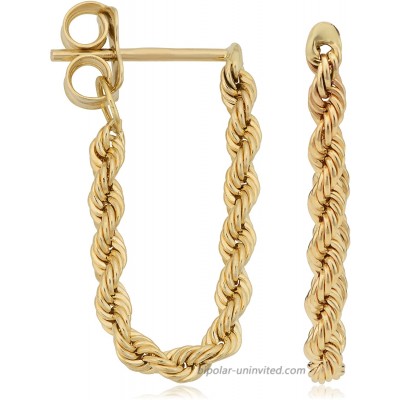 10k Yellow Gold Diamond-cut Rope Dangling Hoop Earrings