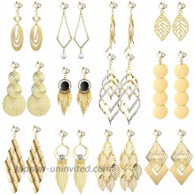 12 Pairs Clip on Drop Dangle Earrings Set Bohemian Tassel Pendant Clip Earrings Plated Ear Clips Non-Piercing Pendant Earrings for Women Golden