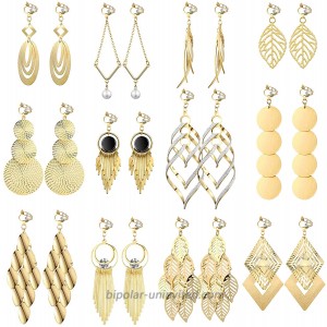 12 Pairs Clip on Drop Dangle Earrings Set Bohemian Tassel Pendant Clip Earrings Plated Ear Clips Non-Piercing Pendant Earrings for Women Golden
