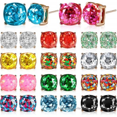 14 Pairs Square Faux Druzy Earrings Glitter Stud Earrings Stainless Steel Bohemian Druzy Stud Earrings Set for Women Girls