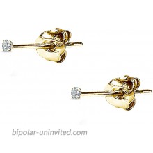 14K Gold Cubic Zirconia Tiny 2mm Round Stud Earrings for Women Men Cartilage
