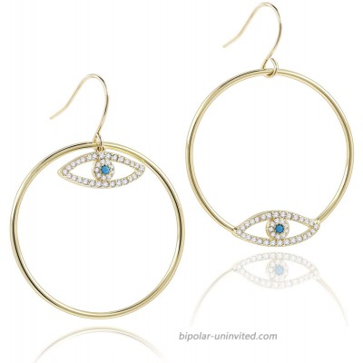 14K Gold Plated Dainty Evil Eye Earrings | Drop Dangle Earrings For Women Girls