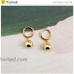 14K Gold Plated Huggie Hoop Earrings with Dainty Dangling Polished Ball Bead Charm 10mm Gold