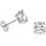 14k White Gold 5mm Solitaire Round Cubic Zirconia CZ Stud Earrings with 14k Gold butterfly Push-backs