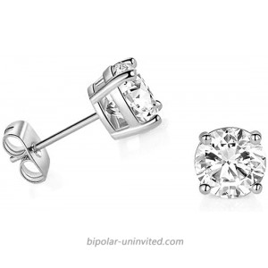 14k White Gold 5mm Solitaire Round Cubic Zirconia CZ Stud Earrings with 14k Gold butterfly Push-backs