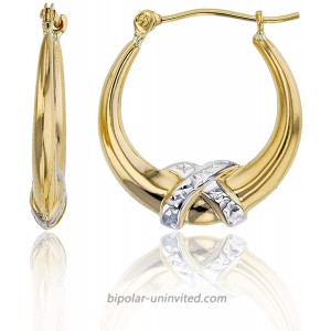 14K Yellow Gold 3mm Thick High Polished with Diamond Cut Knot Hoop Earrings with Hinged Clasp | 3x18mm Hoop | Earrings For Sensitive Ears | Yellow Gold Hoops | Solid Gold Earrings For Women and Girls