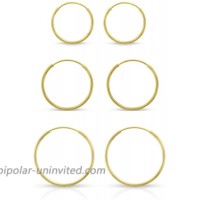 14K Yellow Gold Classic Shiny Polished Round Endless 10MM 12MM 14MM Hoop Earrings 1MM Tube - Set Of 3 Pairs Yellow Gold