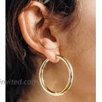 14K Yellow Gold Thick Tube Medium Large Hoop Earrings w Click-Down Clasp 4mm Tube 40mm - 1.5 Inches