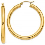 14K Yellow Gold Thick Tube Medium Large Hoop Earrings w Click-Down Clasp 4mm Tube 40mm - 1.5 Inches