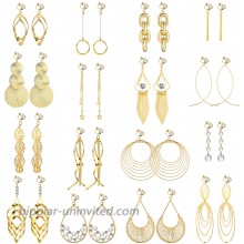 16 Pairs Clip on Drop Dangle Earrings Set Bohemian Tassel Pendant Clip Earrings Gold Plated Ear Clips Non-Piercing Pendant Earrings for Women Dainty Styles