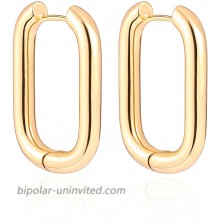 18K Gold Chunky Endless Hoop Earrings for Women Rectangle Tube Huggie Hinged Earrings Trendy Minimalist Jewelry for Mother's Day Gift