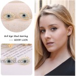 18K Gold Evil Eye Stud Earrings Dainty Micro-inlaid Cubic Zirconia Earring for Women Handmade Post Jewelry Fashion Blue Gemstone Pushback Earrings for Christmas Gift