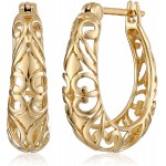 18k Yellow Gold Plated Sterling Silver Filigree Round Hoop Earrings