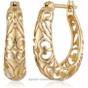 18k Yellow Gold Plated Sterling Silver Filigree Round Hoop Earrings