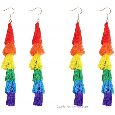 2 Pack of Fashion Tassel Earrings Rainbow Drop Dangle Earrings for Women Girl Pride Parade Accessories LGBTQ Earrings for Women Lesbian