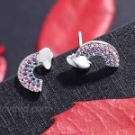 2 Pairs Tiny Stud Earrings for Girls Hypoallergenic S925 Sterling Silver Stud Earrings for Kids Unicorn Love Heart Rainbow Tiny CZ Earrings Set Valentine's Day Jewelry Gifts for Women Friends Sisters