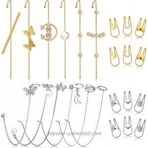 24 Pieces Ear Cuff Wrap Crawler Hook Earrings Ear Cuff Earrings Cuff Chain Earrings Simple Wrap Tassel Earrings Jewelry Hook Earrings for Women Girls Gold Silver