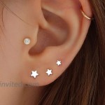 3 Pairs 925 Sterling Silver Star Stud Earrings for Women Tiny Simple Geometric Stud Earrings Set Small Hypoallergenic Cartilage Tragus Ear Jewellery for Men Girls 3 4 5mm