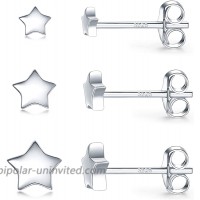 3 Pairs 925 Sterling Silver Star Stud Earrings for Women Tiny Simple Geometric Stud Earrings Set Small Hypoallergenic Cartilage Tragus Ear Jewellery for Men Girls 3 4 5mm