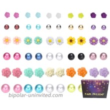 30 Pairs Mix Pearls Ball Daisy Rose Flower Assorted Earrings Studs Set Hypoallergenic 30 Balls+Flowers