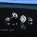 4 Pairs Stud Earrings Set 18K White Gold Plated Hypoallergenic Brilliant Round Halo Cubic Zirconia Earrings for Women Men 3-6mm