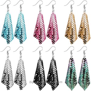 6 Pairs Sequin Dangle Earrings Mesh Grid Tassel Drop Earrings Colorful Sequin Earrings for Women