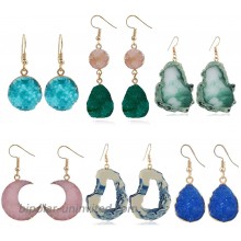 6 Pairs Vintage Statement Drop Dangle Earrings Set Simulated Colorful Water Drop Natural Stone Tassel Earrings Bohemian National Style Shaped for Women Girls