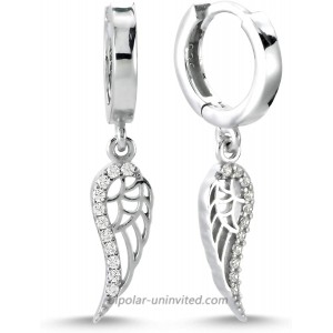 925 Sterling Silver Angel Wing Sterling Silver Earrings for Women Asthetic Jewellery Cubic Zirconia CZ Rhodium Plated Small Round Silver Earrings for Women Huggie Hoop Angel Earrings for Women