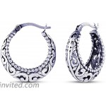 925 Sterling Silver Antique Filigree Small Hoop Earrings for Women 20MM