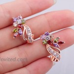 BAMOER Rose Gold Plated Flower Design Multicolor Cubic Zirconia Stud Earrings for Women CZ Jewelry Multicolor CZ