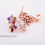 BAMOER Rose Gold Plated Flower Design Multicolor Cubic Zirconia Stud Earrings for Women CZ Jewelry Multicolor CZ