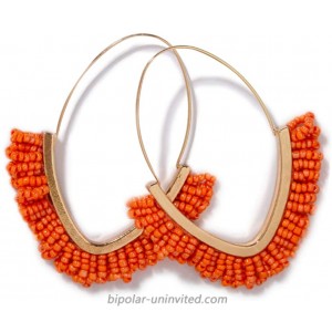 Beaded Dangle Earrings – V-shaped Beaded Earrings Statement Long Beaded Drop Fringe Earrings Boho Handmade Tassel Earrings Jewelry Gift for Women Girls Orange