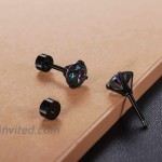 Black Stud Earrings Set Rainbow Topaz 3 4 5 6 7 8mm 316L Stainless Steel Earrings for Women Men Barbell Stud Ear Jewelry