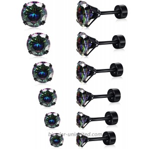 Black Stud Earrings Set Rainbow Topaz 3 4 5 6 7 8mm 316L Stainless Steel Earrings for Women Men Barbell Stud Ear Jewelry