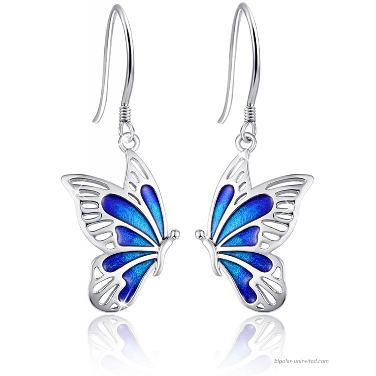 Butterfly Drop Earrings 925 Sterling Silver Hypoallergenic Dangly Earrings for Sensitive Ears Butterfly Jewelry Mother Day Gift for Women Daughter Girlfriend Butterfly Lovers with Gift Box